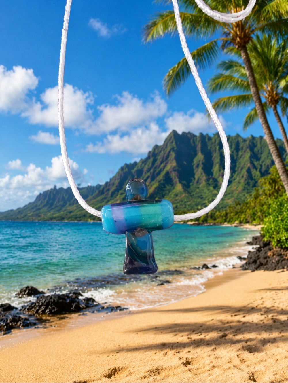 Murano Glass Blue Cross Pendant Necklace - Women Accessories Made In Hawaii